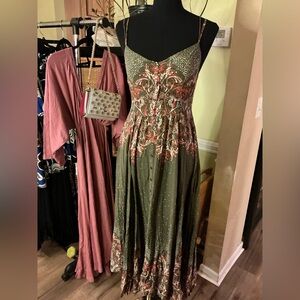 Free People Floral Green Dress